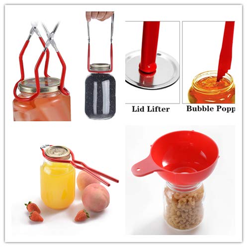 Miniatura 7 de Zoofen Kit de enlatado de 6 piezas de suministros para conservas para el hogar, incluye embudo para boca ancha, elevador de tarros, llave para