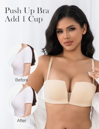 Image of Wireless Push Up Balconette Bras for Women Seamless Bra Nude 38C
