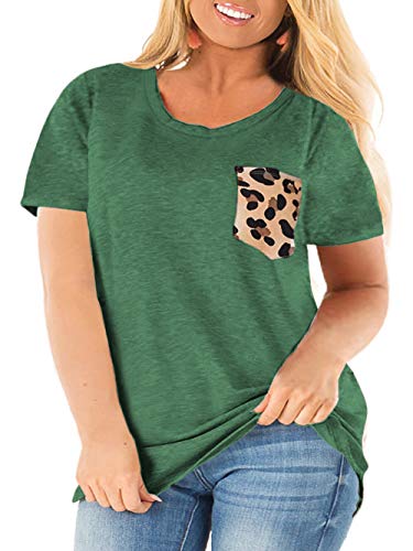 DOLNINE Plus Size Shirts for Women Short Sleeve Summer Loose Casual Tunic Tops Green-18W
