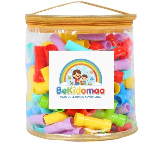 Image of Kid's 100+ Pieces Pipe Blocks Multicolor Educational Toy Constructional Building Blocks Learning Activity for Girls and Boys Ages 3-14 Ideal Gift with Storage Bag