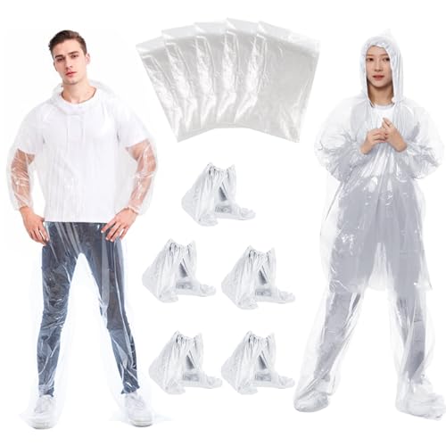 REDKNOT Set di 5 poncho antipioggia usa e getta con pantaloni e copriscarpe, per adulti e bambini,...
