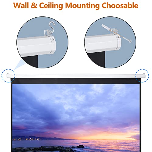 Image of 100 inch 16:10 HD Manual Projector Screen with Auto Lock Anti-Crease Home Theater Office Wall Mounted Ceiling Pull Down Projection 1.1 Gain Matte White