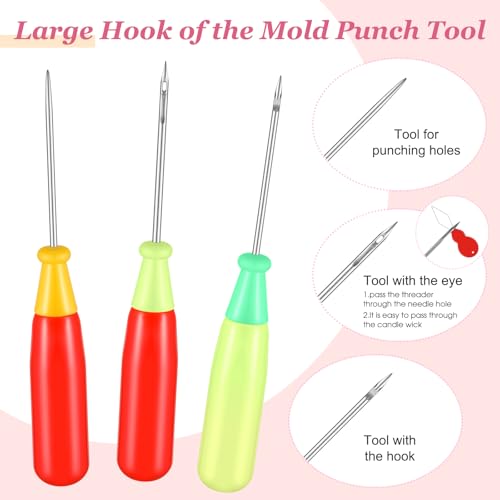 Image of Zeyune 20 Pcs Candle Wick Needle for Silicone Molds, Mold Punch Needle with Hook & Eye, Candle Inserting Tool, Wick Holders, Thread, Stickers and Tabs