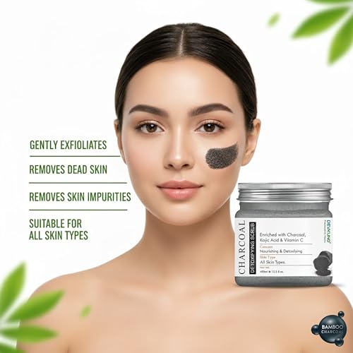 Image of Charcoal Detoxifying Scrub | Enriched with Activated Charcoal, Kojic Acid & Vitamin C | Deep Cleansing, Brightening & Tan Removal Face & Body Scrub - 400ml