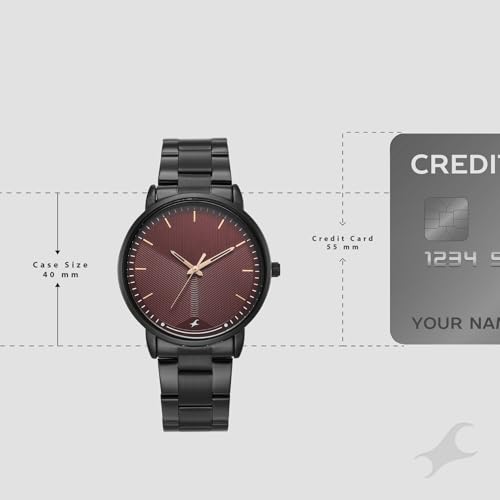 Image of Fastrack Stunners X Quartz Analog with Maroon Dial Black Stainless Steel Strap Watch for Men - 38159NM03