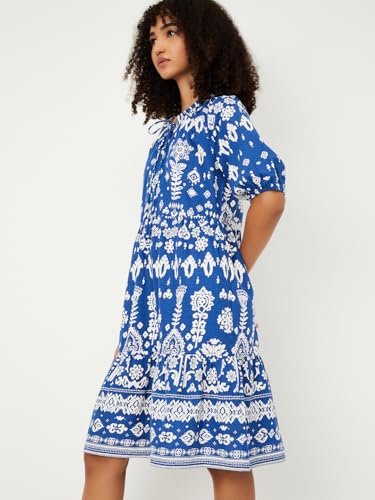 Image of Max Women's Half Sleeves Spread Collar Cotton Printed A-line Dress