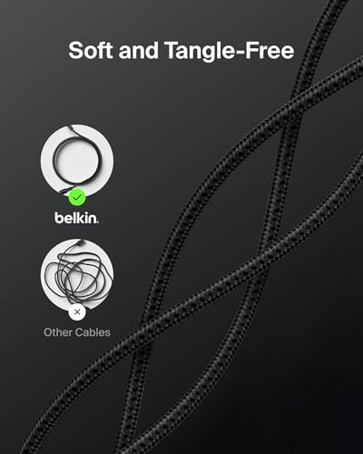 Image of Belkin Apple Certified Nylon Braided USB C to Lightning Cable 2 Meter - MFi Certified 18W iPhone Charger Cord - Apple Charger Cable - Fast Charging for iPhone 14, 13, iPad, Airpods - Black