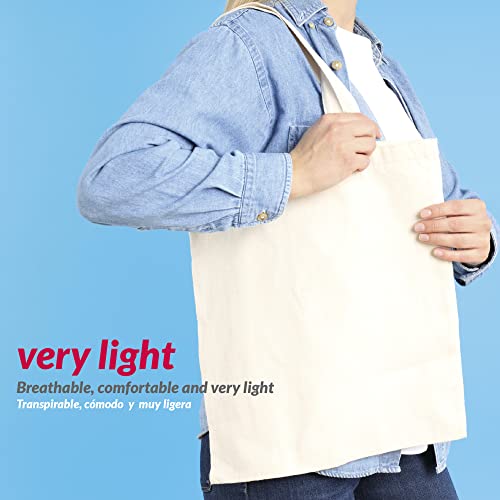 ENERGY FUSION Cotton Tote Bags, Pack of 5, 38 x 42 cm, Beige, Unisex, Reusable, A > Pack of 5 - Image 4