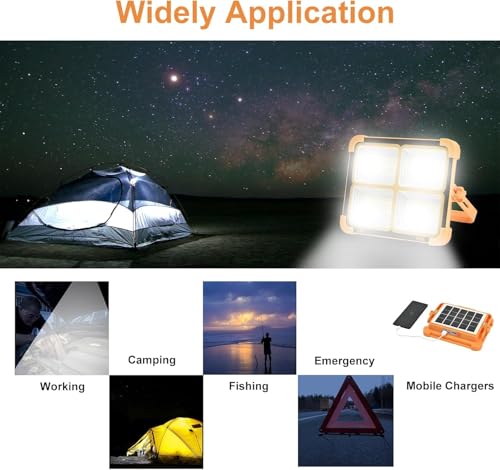 Image of 100W Solar LED Work Light, 10000LM Super Bright Portable Flood Light, 16500mAh Battery, 4 Modes Stepless Dimming, USB Rechargeable Spotlight for Construction, Camping & Emergency