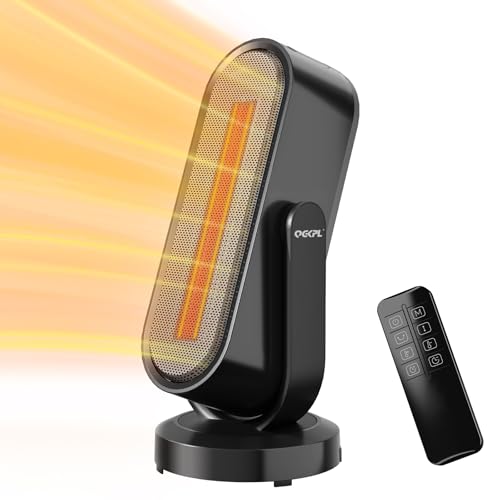 Chauffage d'appoint électrique en céramique, 1500W avec thermostat,minuterie 1-12H, mode ECO-Auto intelligent, protection contre la surchauffe et le basculement, PTC chauffage soufflant (H1-Noir)