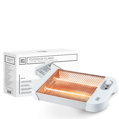 EMMA, Tostadora, 600W, 35x21x6 cm, Blanco, Ranuras Anchas, Múltiples Niveles de Tostado, Bandeja Recogemigas, Ideal para Desayuno