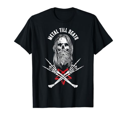 Rock Heavy Metal Till Death - Bearded Skull Metalhead T-Shirt