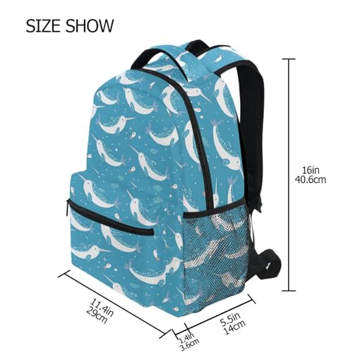 Wuskid Narwhals Backpack Bookbags Daypack Kids Girls Boys Blue Backpacks Laptop Bags School Purse Travel Sports Water Resistant Men Women M4