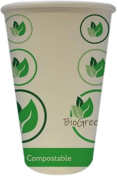 BioGreenChoice 16 oz. Compostable Eco-friendly Hot Paper Cup with PLA Lining, Single Wall Printed disposable Hot Coffee cups - 1000 Count- Bulk