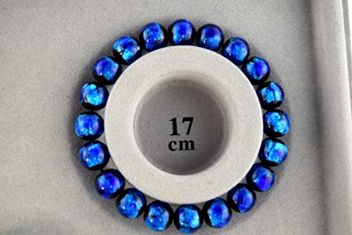 Kyoto Asahiya Black Onyx & Pink Blue Ryukyu Fluorite Glass Bracelet Gemstone Elastic Stretch Bracelet Japan Juzu Buddhist Prayer Beads Gifts (All Blue Luminescence) #TOP4