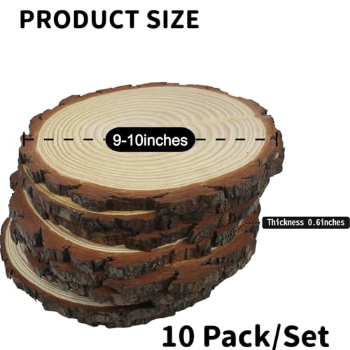 Large Wood Slices for Centerpieces, Natural Rustic Wooden Rounds, 9-10 Inch, Set of 10, Wedding Event Table Decor by NLHH - Image 4