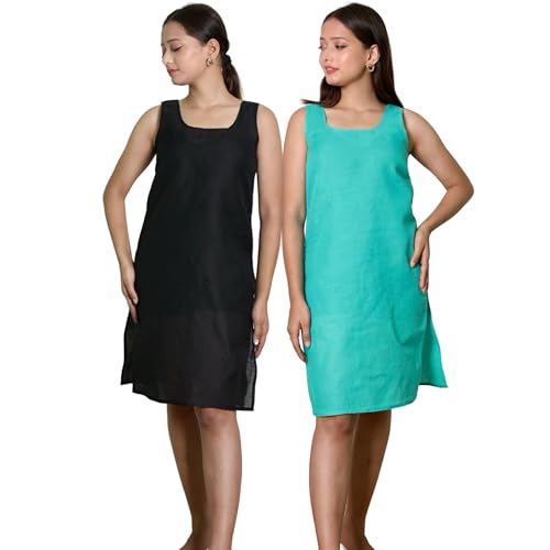 Image of KASANI Women's Camisole Cotton Long Knee-Length Sameej /Slip /Inner, Sleeveless, Pack of 2