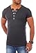 Produktbild Young & Rich Herren Uni feinripp T-Shirt mit Knopfleiste Big Buttons große Knöpfe 1872, Grösse:XXL, Farbe:Dunkelgrau