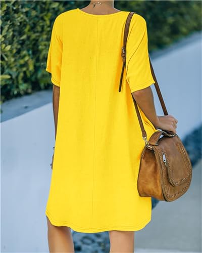 Image of Women's Casual Summer T Shirt Dress Elastic Loose Short Sleeve Dress with Pocket for Women