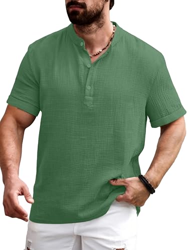 Image of Men Shirt | Black Textured Cotton Blend | Regular Fit Casual Shirt | Half Short Sleeve | Mandarin Chinese Collar | Button Down | Summer Office Wear | Stylish Shirt for Men