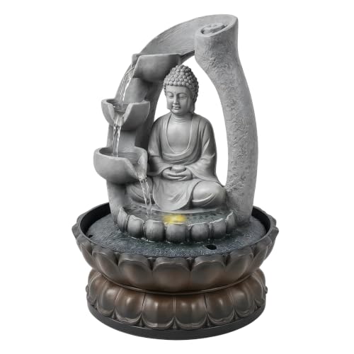 Fontaine de Table Bouddha, Fontaine Zen d'intérieur avec Statue de Bouddha, Fontaine d'intérieur, Pompe à Eau Silencieuse, Décoration en Résine pour...