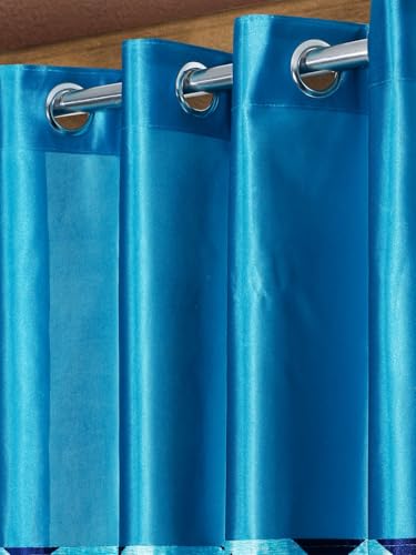 Image of Home Sizzler 2 Pieces Solid Patch Zigzag Print Eyelet Polyester Door Curtain - 7 Feet, Aqua