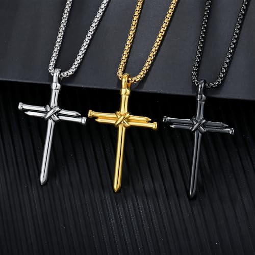 YL Cross Masonic Stainless Steel Necklace, Mens 18K Gold Plated Crucifix Religious Nail Pendant Christian Jewelry Gifts for Women4