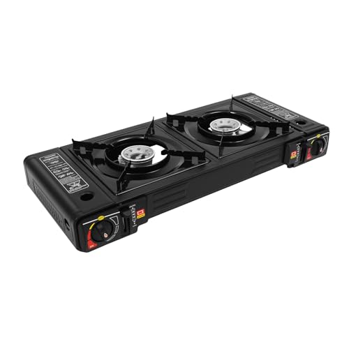 Hornillo Gas Camping Portátil, Barbacoa Gas 2 Quemadores, Camping Stove Plancha Gas Portátil, Cocina Rápida, Parrilla Exterior, Cocina Camping, Camping Jardín Terraza Playa, Maleta Transporte