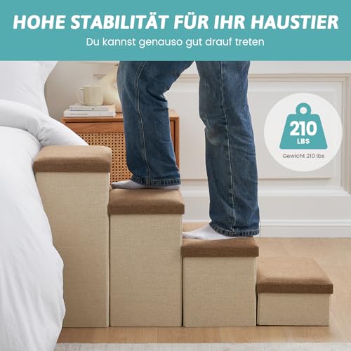 COZY KISS Hundetreppe für Kleine Hunde mit Stauraum, Breite Haustiertreppe Faltbare für Bett und Couch, Hunderampe mit Rutschfestem Boden, Lecksichere (Braun, 43x72x42.5cm, 3)