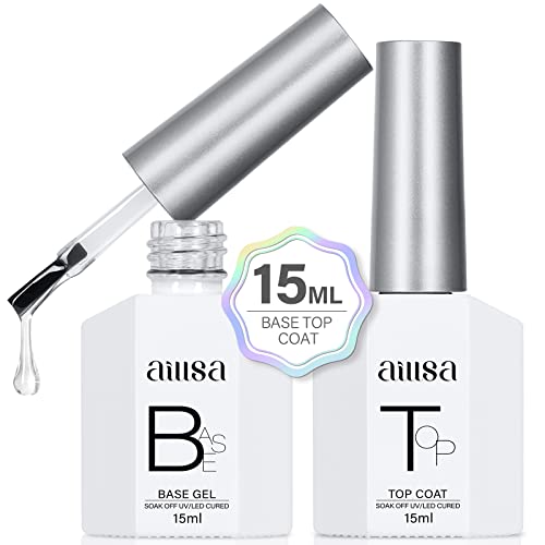 AILLSA Gel Nail Polish, 2 x 15 ML Base and Top Coat, UV/LED Soak Off, No Wipe Top Coat for DIY Nail Art at Home