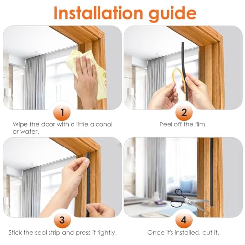 Image of FRONTED Door Weather Strip Draught Excluder for Doors Self Adhesive Foam Draft Excluder for Windows Door Insulation Strip Weather Stripping Door Seal Strip, Epdm, Foam, Rubber (Black)