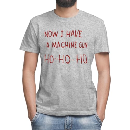 Moonai Now I Have A Machine Gun Ho Ho Ho Men's Classic Grey T-Shirt Crew Neck Short Sleeves, grey, L