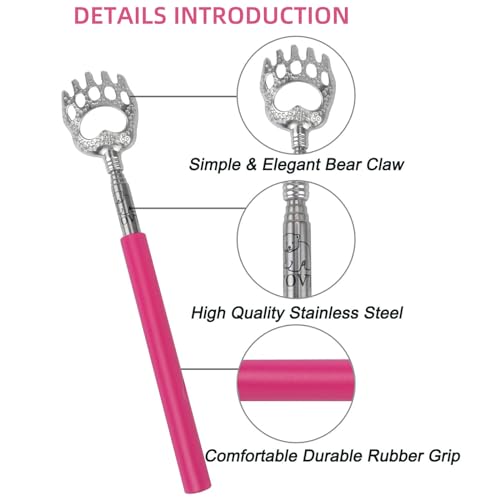 Image of WOVTE Bear Claw Extendable Pink Back Scratcher for Women 2Pack, Stocking Stuffers for Men Women Adults, Mothers Day Fathers Day Birthday Christmas Gifts for Men Women Mom Dad Husband