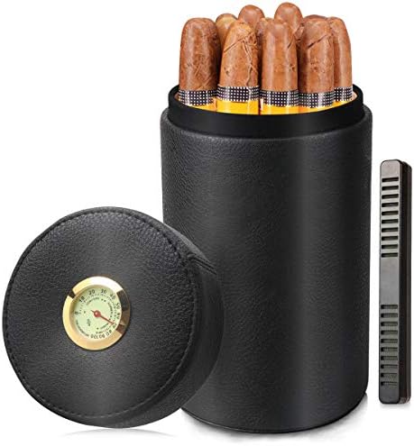Scotte Cigar humidor case/jar,Leather Cedar Wood Cigar Canister Portable for 12-16 Cigar (Black)