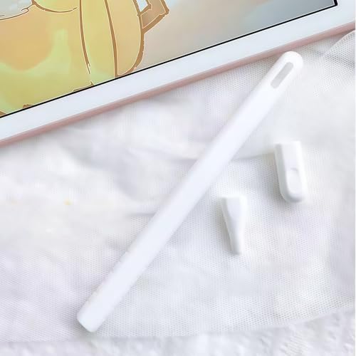 Image of Silicone Case for Apple Pencil Pro & Apple Pencil 2nd Generation, Light Pen Skin Cover Sleeve Accessories Soft Protective iPad Pencil Grip Holder with 2 Nib Covers, White