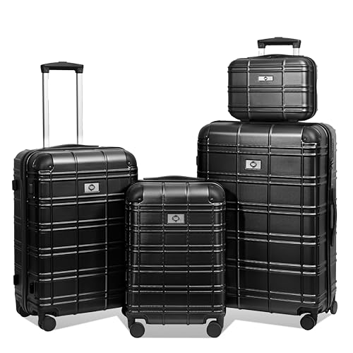 Durable Luggage Set for Stress-Free Travel, 4-Piece Hardshell with Spinner Wheels, Every Journey, Black