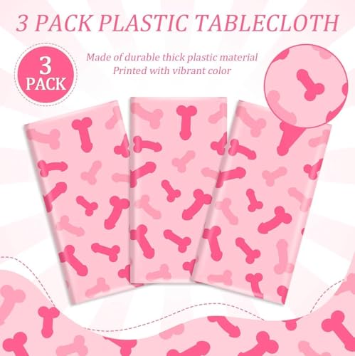 Image of 3pcs Pink Bachelorette Plastic Tablecloth, Naughty Bridal Shower Party Disposable Table Cover Pink Bride to Be Table Cloth Bride to Be Engagement Party Decorations 108 x 54 Inch