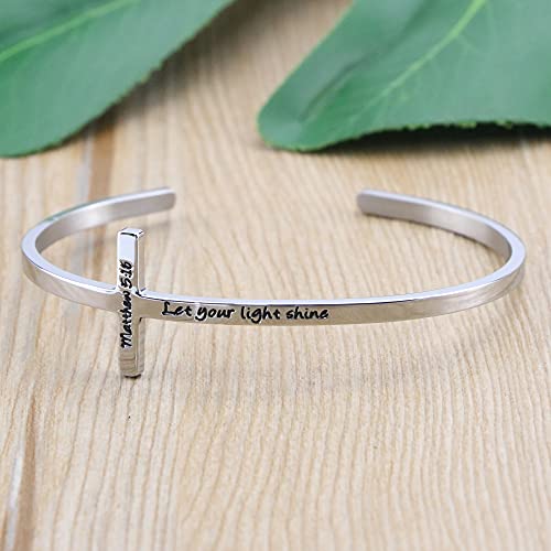Cross Bracelet Religious Cuff Bangle Bible Verse Jewelry Gift For Women Engraved Let Your Light Shine #TOP3
