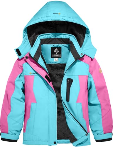 Image of GEMYSE Girl's Waterproof Ski Snow Jacket Hooded Fleece Lined Windproof Winter Jacket