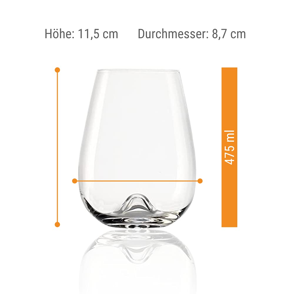 Stölzle Lausitz Vulcano Weinbecher 475 ml I Weißweingläser 6er Set I hochwertige Weingläser ohne Stiel spülmaschinenfest I Weißweinbecher Set stoßfest I schöne Gläser wie mundgeblasen