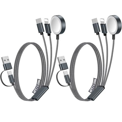 Paquete de 2 cables de carga multirápida 3 en 2 para iPhone/Apple Watch, cargador Xbox Series X, [portátil] cable tipo C/Lightning para iWatch Ultra/SE/10-2, iPhone 16-11, Xbox X y Galaxy