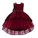 IWEMEK Fille De Fleur sans Manches Hi-lo Plissé Satin Tulle Bowknot Robe De Princesse Demoiselle d'honneur Robes De Mariée Communion Fête d'anniversaire Soirée Robe De Bal Vin Rouge 4-5 Ans