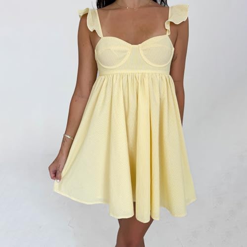 Image of Women Y2k Tie Shoulder Mini Dress Sleeveless Flowy Babydoll Dress Boho Floral Aline Short Sundress