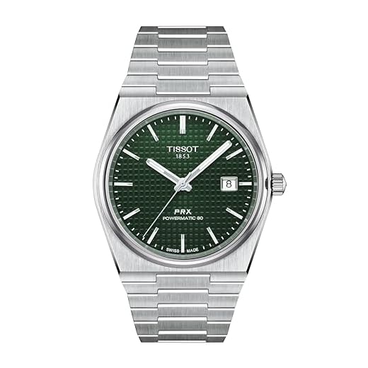 Tissot PRX Powermatic 80, Relógio masculino automático suíço, caixa de aço inoxidável, mostrador verde, (T1374071109100)