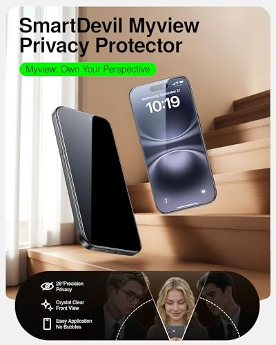 Image of SMARTDEVIL 2 Pack Privacy Screen Protector for iPhone 16 Plus /15 Plus | Military-Grade Shatterproof Protection, Tempered Glass Film , 9H Hardness, Fast & Easy Installation, Case Friendly Design