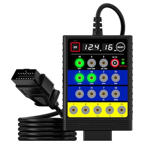 OBD-II Breakout Box, ELMCONFIG CAN Protocol Detector, Voltage Constant Tool with Short Circuit Protection, BX100 Super Automotive Circuit Tester with 12 Extension Cables for ECU Bench Testing