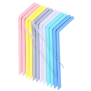 Herbruikbare siliconen rietjes 12 stuks, Usetcc herbruikbare rietjes met 2 reinigingsborstels, 3 oz en 20oz Tumblers…