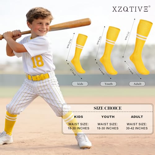Image of XZQTIVE Baseball Softball Socks and Belt Combo Set Adjustable Softball Socks and Elastic Belt for Kids Youth Adult