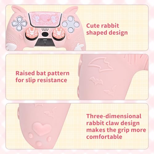 Image of GeekShare PS5 Controller Skin Set,Soft Silicone Protective Cover Case for PS5 Wireless Controller with 2 Thumb Grip Caps and 1 Sticker - Gothic Bunny