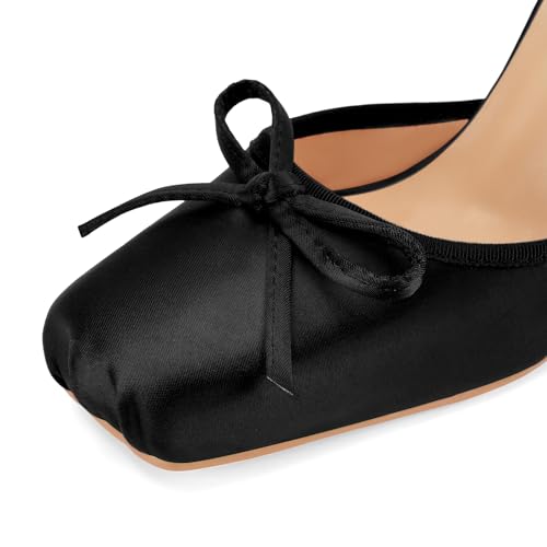 Women's Satin Ballet Heels Ballerina Bow Closed Square Toe Strappy Stiletto High Slingback Lace Up Ankle Strap Wrap Around Spiral Mary Janes Pumps Dress Shoes2